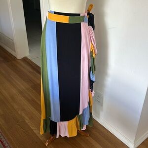 Anthropologie Dolan wrap skirt in pink, green, black, blue, yellow